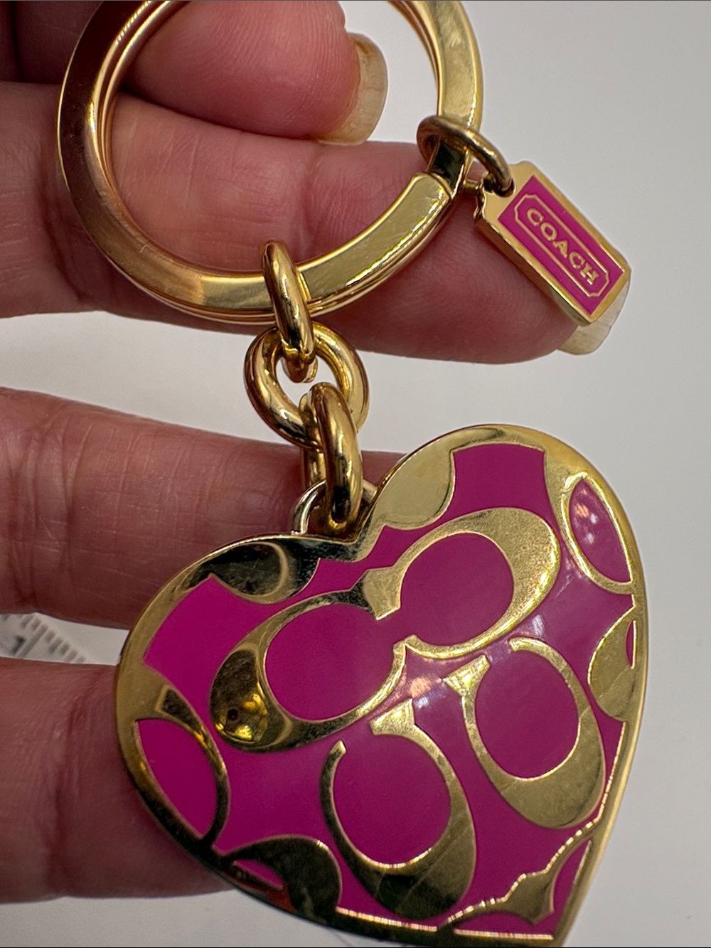 Coach Gold-Tone Pink Heart Keychain Charm